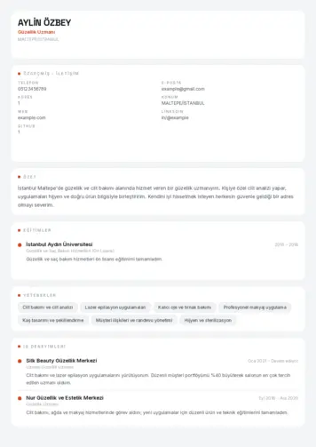 Güzellik Uzmanı Cv Örnekleri  cv indir